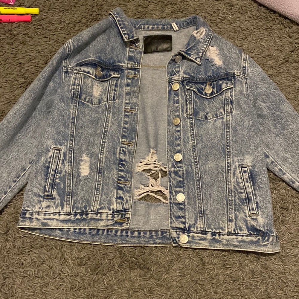 distressed jean jacket size L